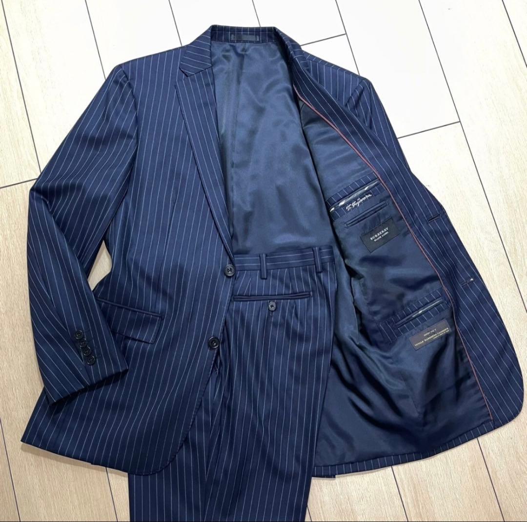 極美品　バーバリー　ネイビー ストライプ スーツ