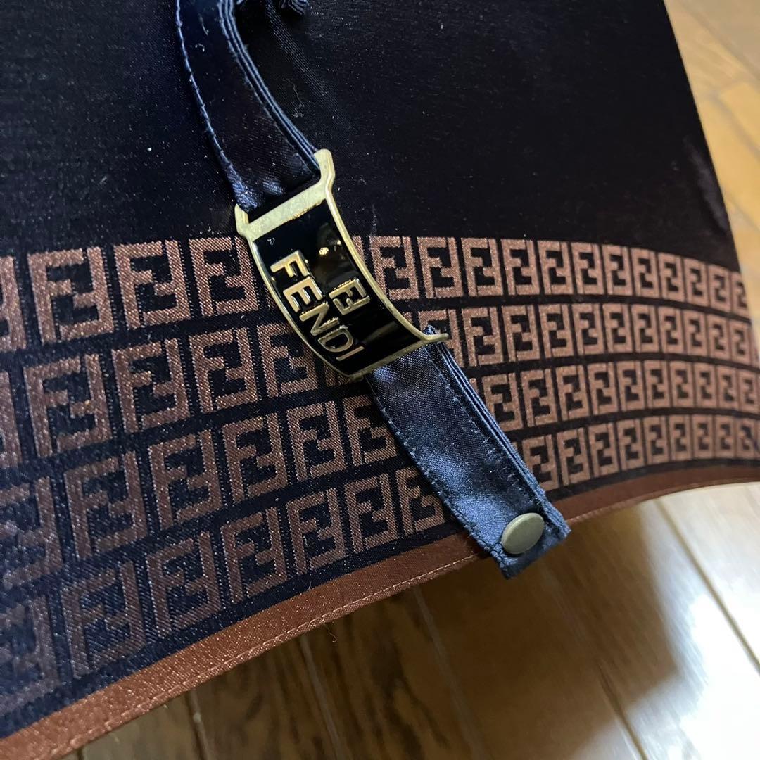 FENDI 長傘　ズッカ柄　ネイビー　ウッドハンドル　ムーンバット