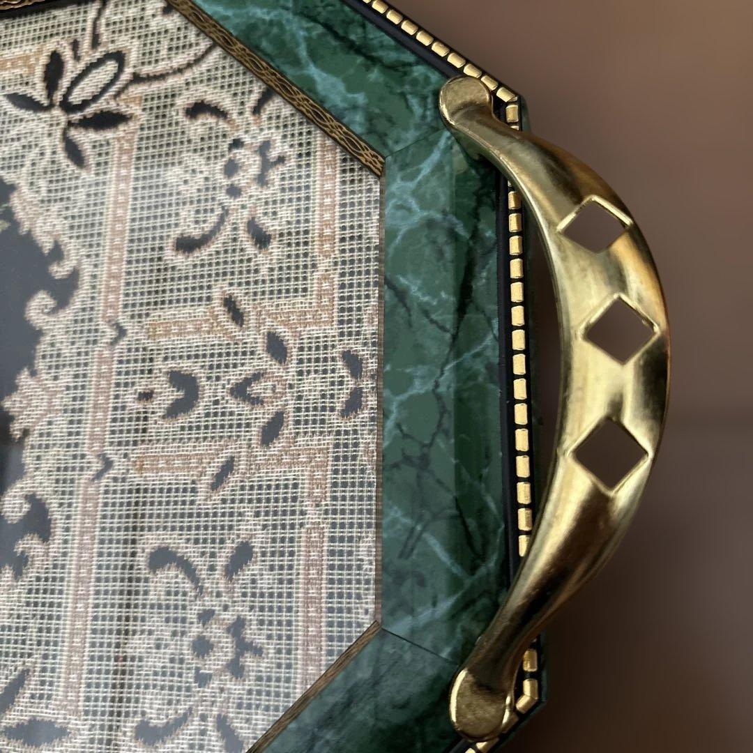 アンティーク　ヴィンテージ　Demain ドマン　イタリア　トレイ 花柄刺繍