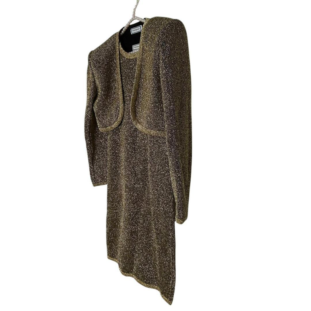 イヴ・サンローラン ヴィンテージ ラメ入り ニットセットアップ ゴールド　M