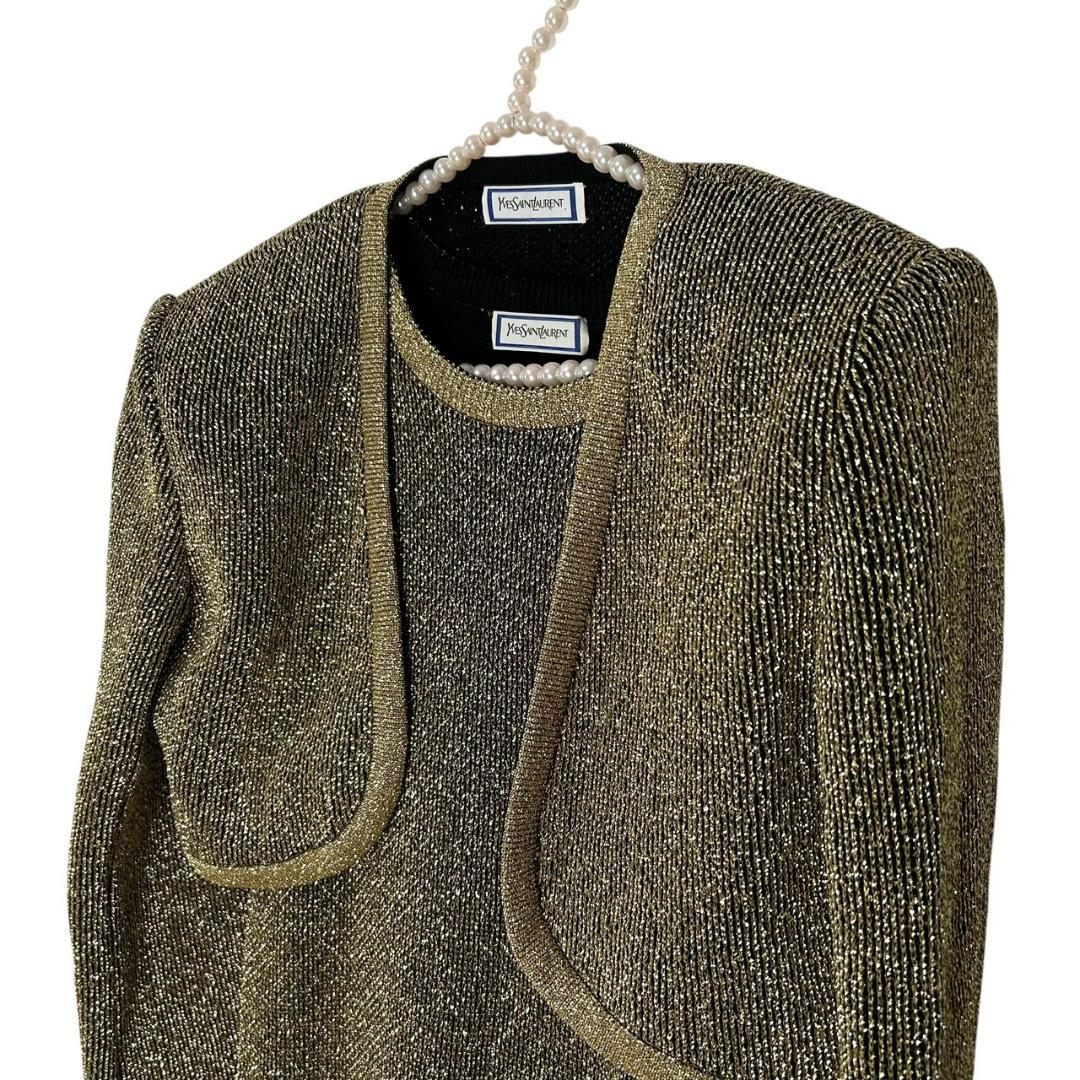 イヴ・サンローラン ヴィンテージ ラメ入り ニットセットアップ ゴールド　M