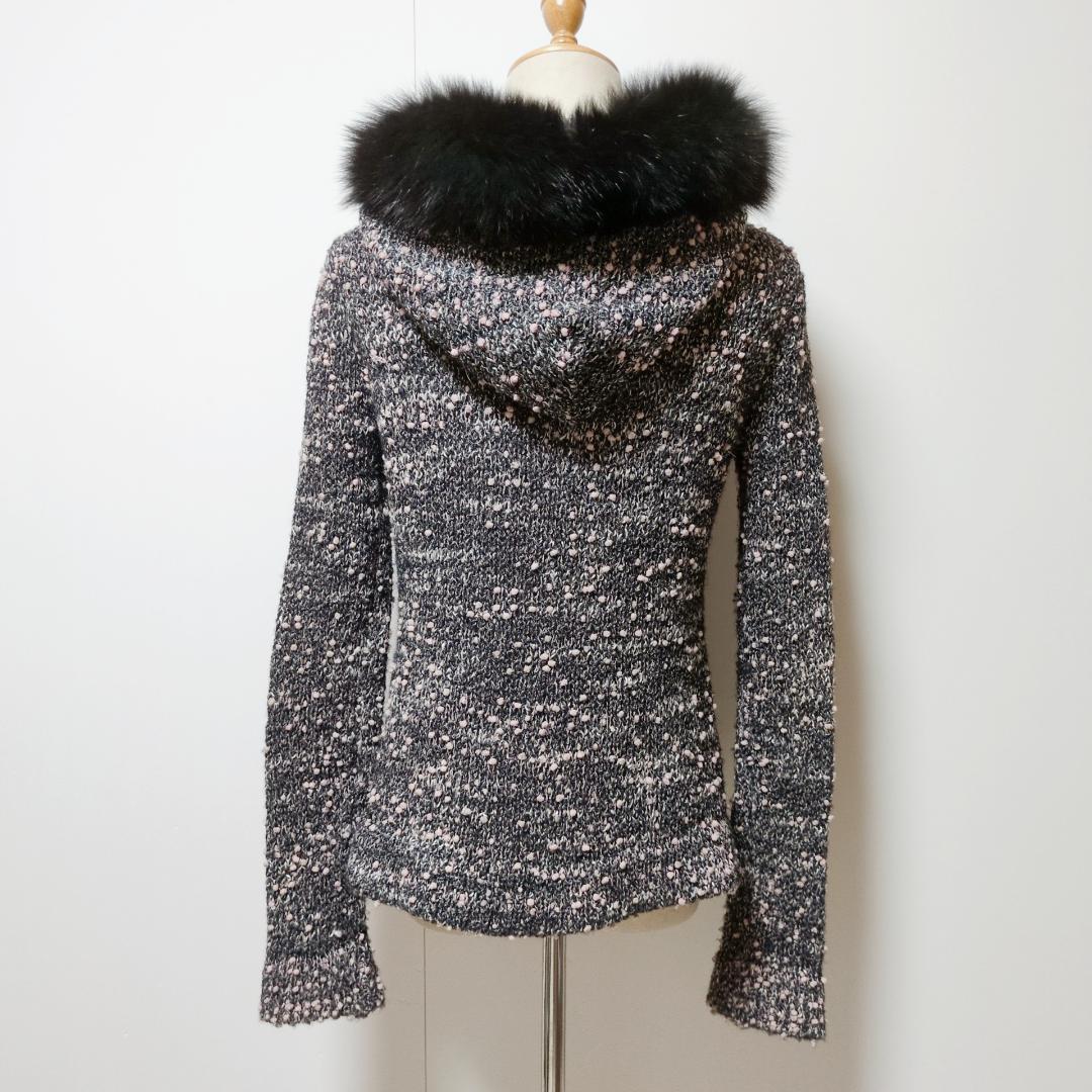 美品 ルネ René フォックスファー付 ニットパーカー グレー ピンク 日本製