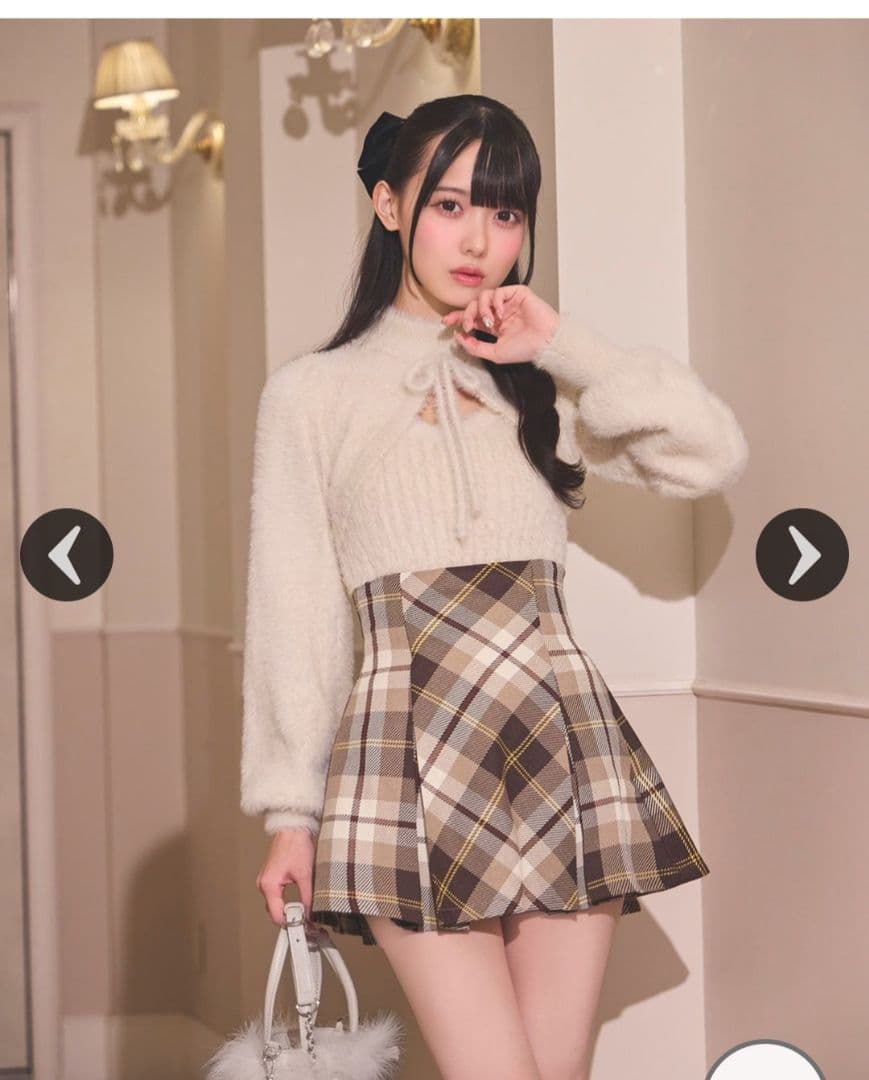 ミシェルマカロン　フレアチェックスカート　フリーサイズ　♥︎ベージュ♥︎