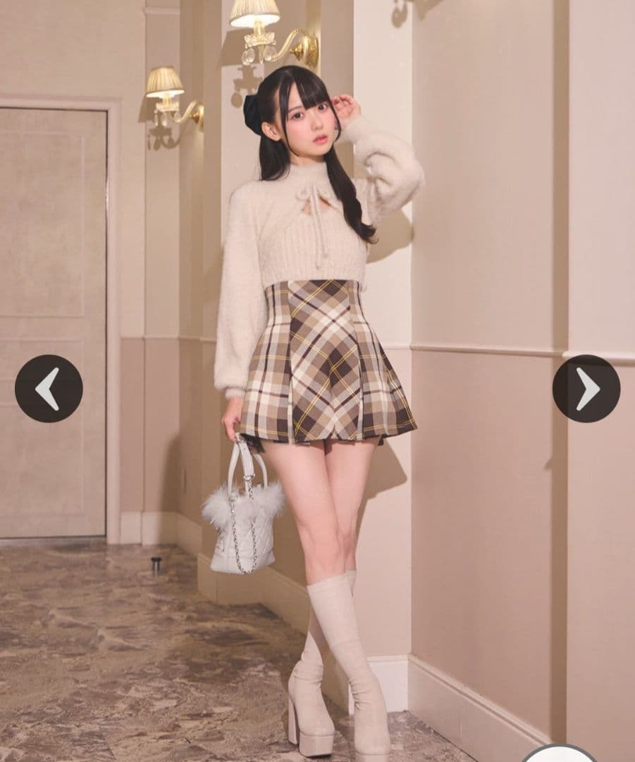 ミシェルマカロン　フレアチェックスカート　フリーサイズ　♥︎ベージュ♥︎