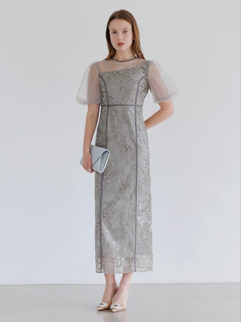 アシンメトリーシアーフラワーワンピースドレス結婚式パーティー成人式二次会デート