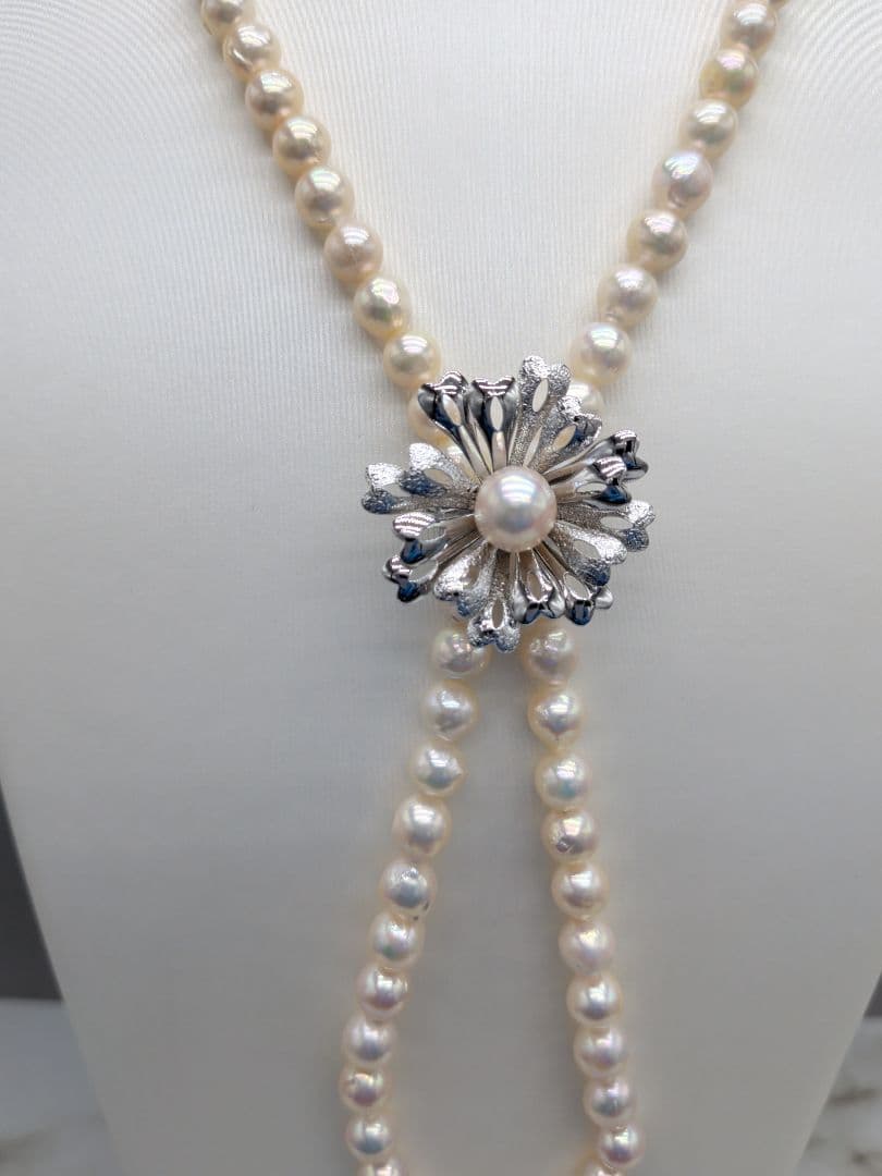 あこや本真珠 2way ロングパールネックレス 7-7.5mm　本真珠保証