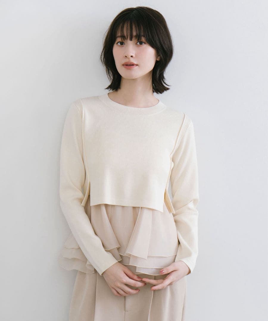 ♡完売商品♡COCO DEAL ペプラムブラウスレイヤードニット アイボリー