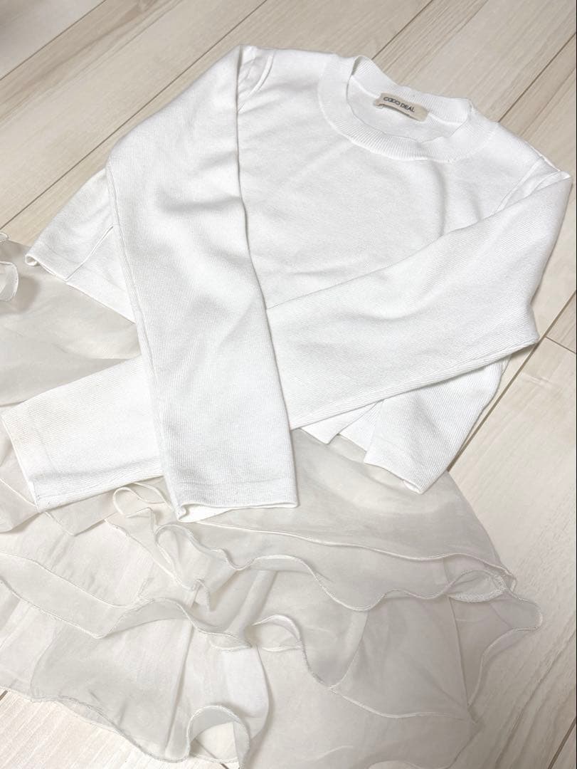 ♡完売商品♡COCO DEAL ペプラムブラウスレイヤードニット アイボリー