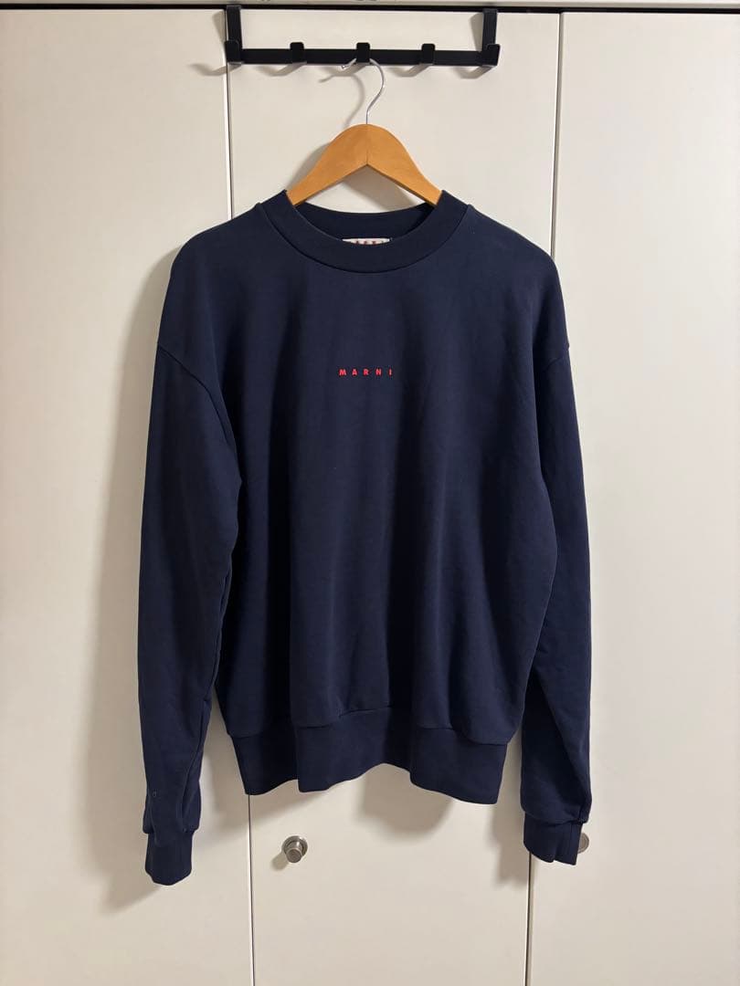 【MARNI】コットンクルーネック コンパクトロゴスウェット ネイビー 48