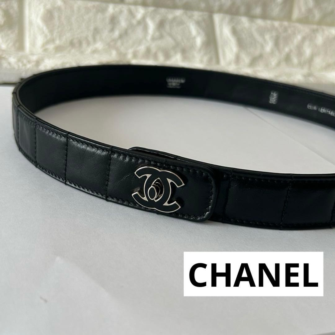 CHANEL シャネル ココマーク 本革 ベルト 75 ブラック