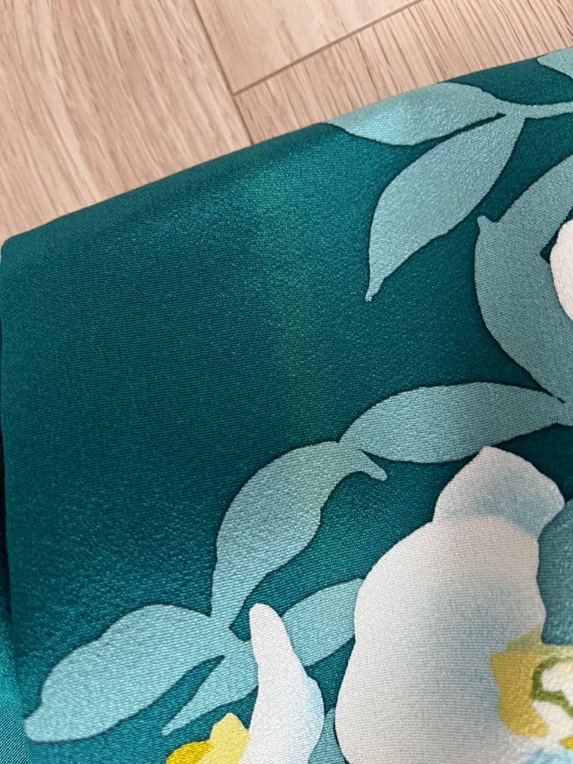 着物 訪問着 深緑色 花柄