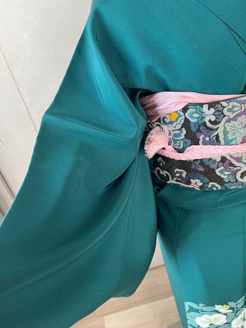 着物 訪問着 深緑色 花柄