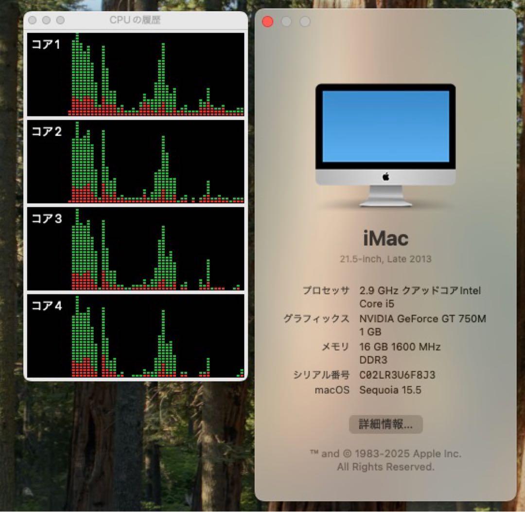 Macデスクトップ iMac Late 2013 MacOS Sequoia(15.5)
