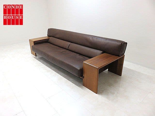 ジ*3様 カンディハウス 「ボルス」 総革3人掛けソファ 　トリプルソファ/3P