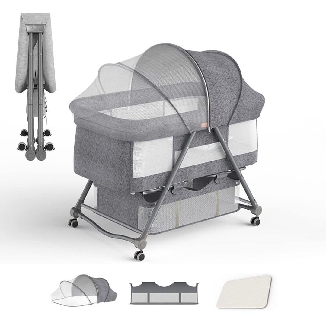 ZOOBLY ベビーベッド クリーニング済 折りたたみゆりかご ベビーマット付き