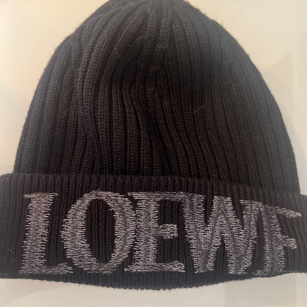 【正規品】LOEWE ロエベ ビーニー ニット帽 ウール 黒 刺繍ロゴ