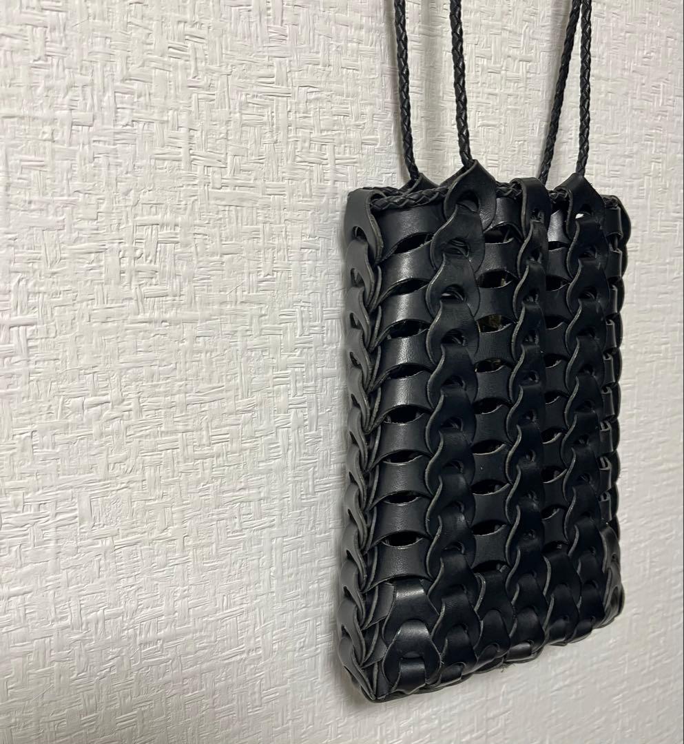 il micio イルミーチョ 巾着 Boho ブラック 黒 牛皮 レザーポーチ