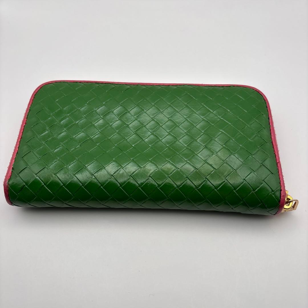 ◆正規品◆ボッティガヴェネタイントレチャート ラウンドファスナー長財布グリーン