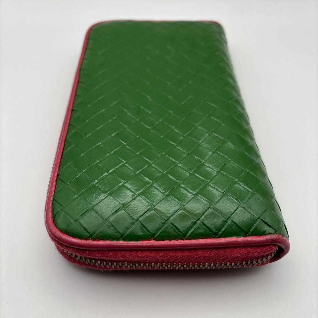 ◆正規品◆ボッティガヴェネタイントレチャート ラウンドファスナー長財布グリーン