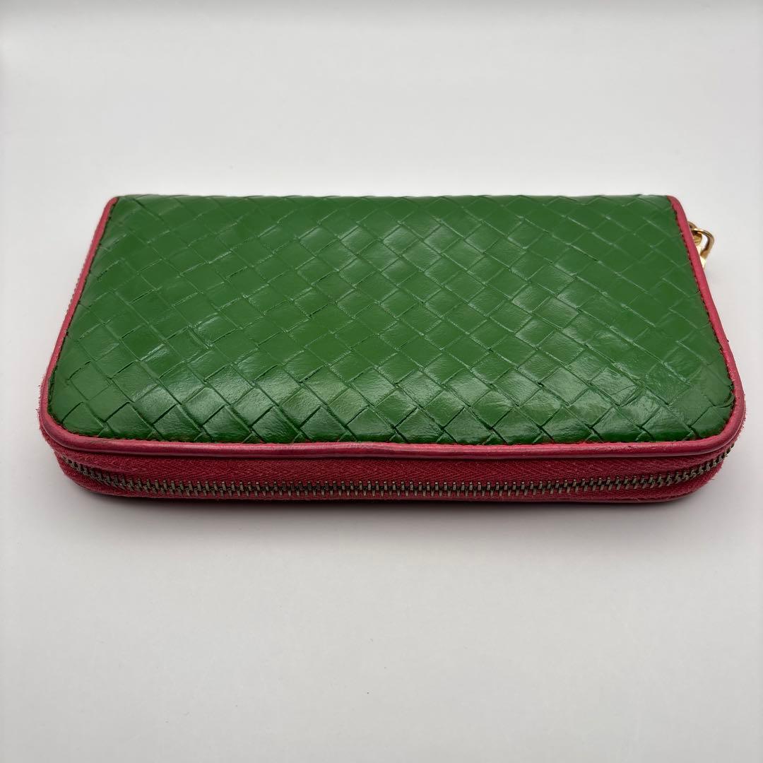 ◆正規品◆ボッティガヴェネタイントレチャート ラウンドファスナー長財布グリーン