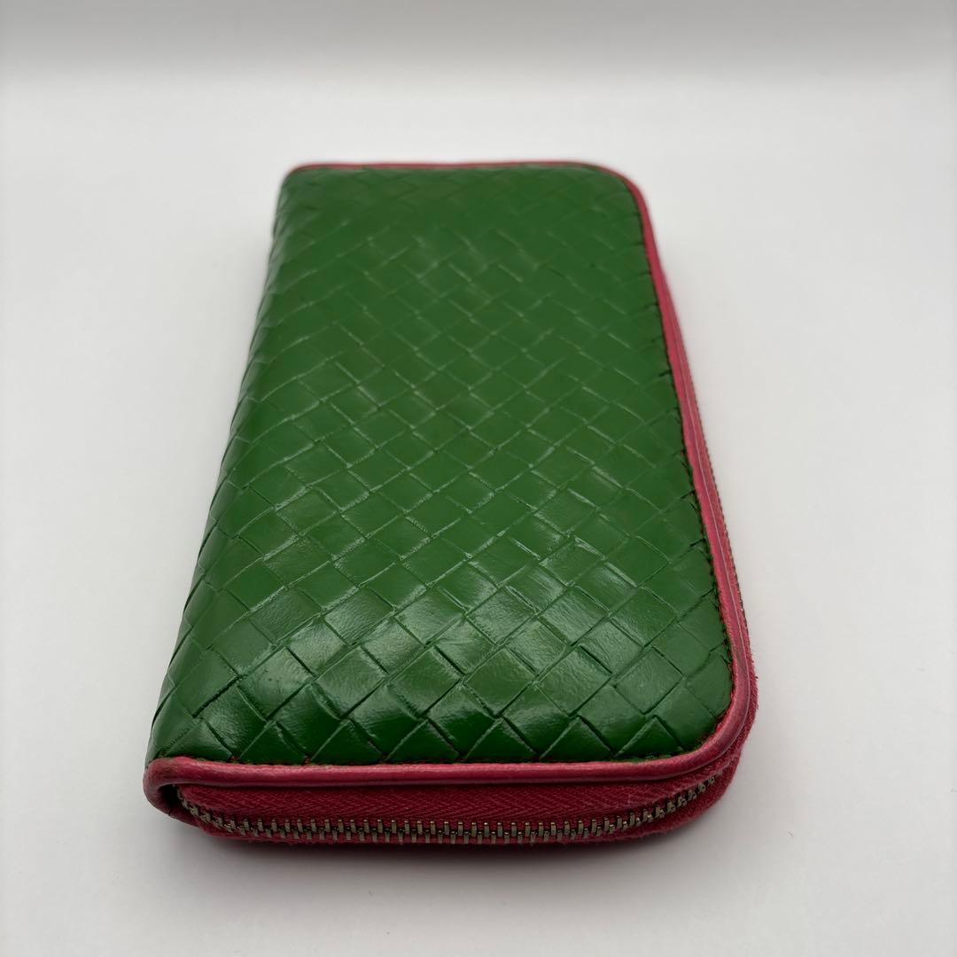 ◆正規品◆ボッティガヴェネタイントレチャート ラウンドファスナー長財布グリーン