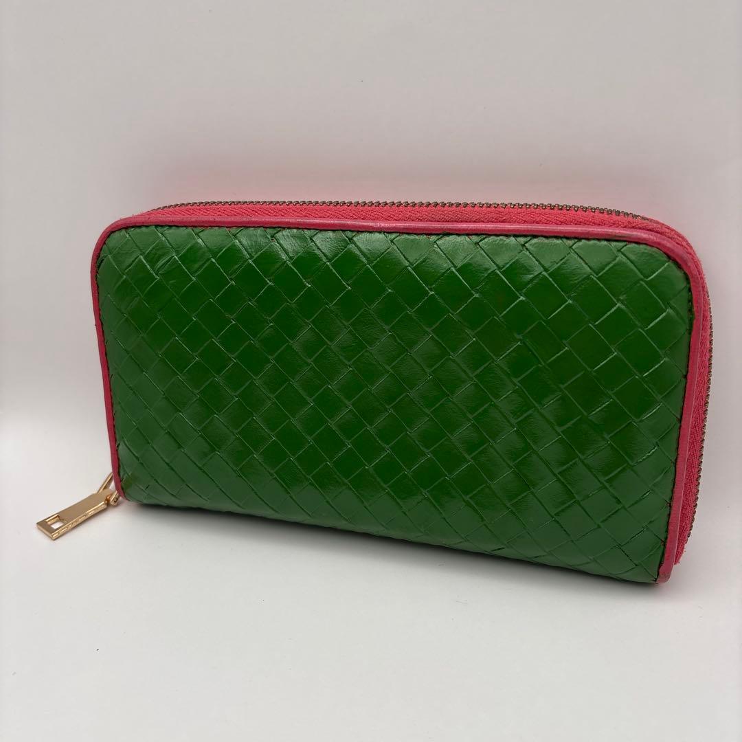 ◆正規品◆ボッティガヴェネタイントレチャート ラウンドファスナー長財布グリーン