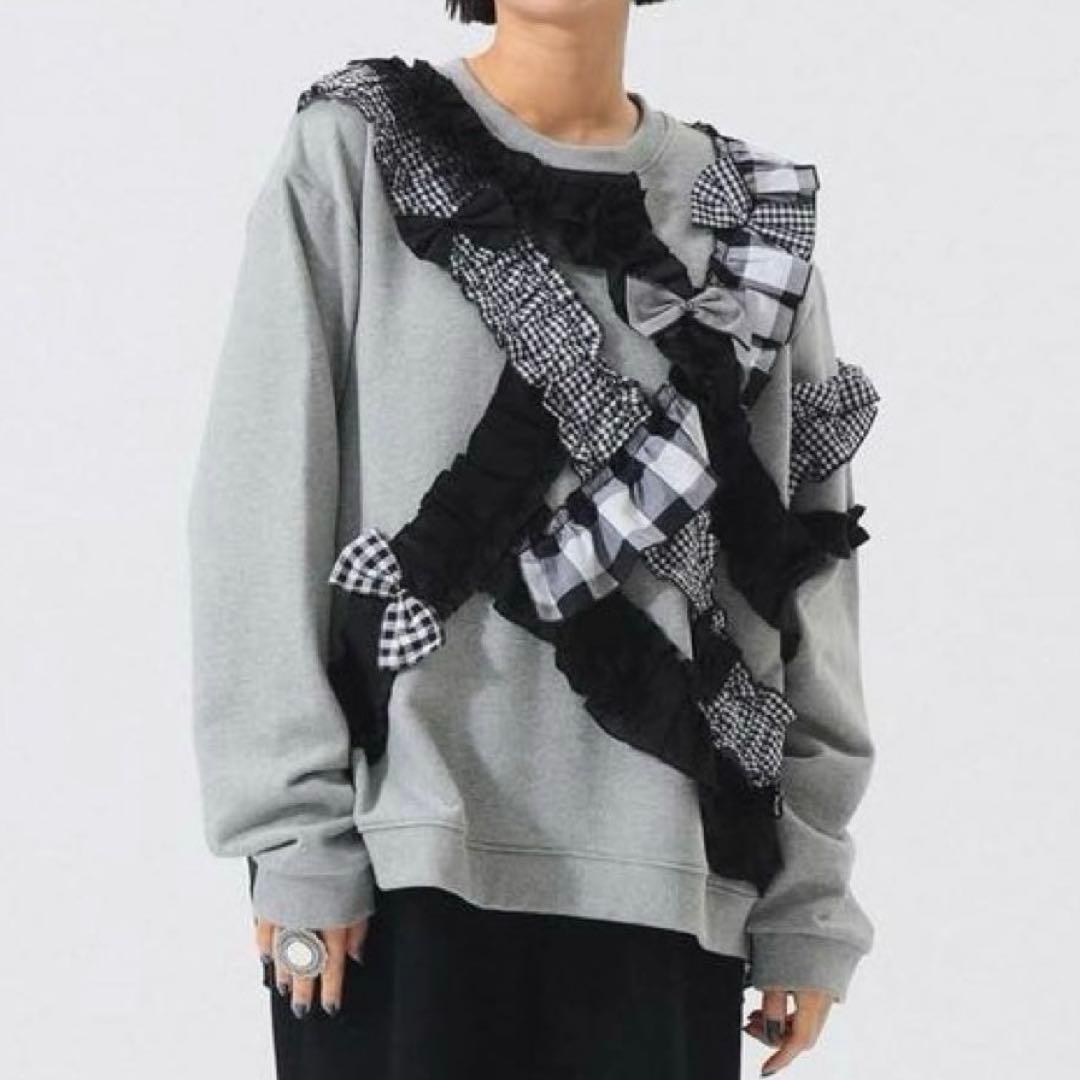 BEAMS BOY TORI-TO 別注 リボン スウェット シャツ グレー