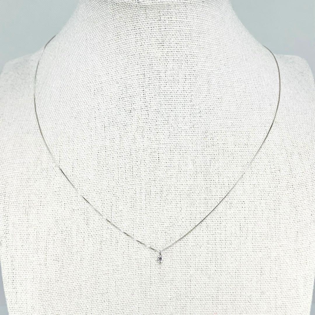 K10WG 1粒 天然ダイヤモンド ネックレス D:0.05ct