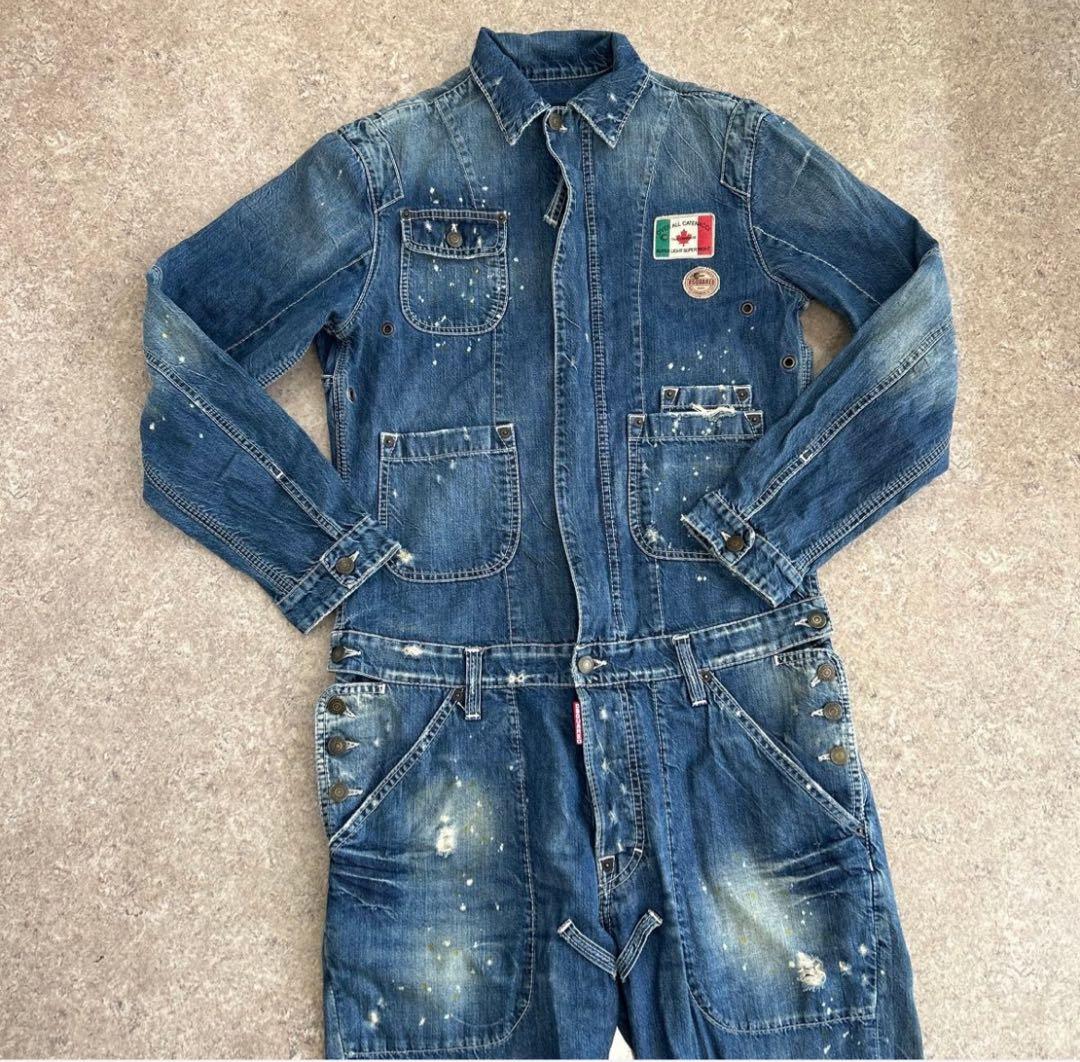 DSQUARED２　オーバーオール　サイズ44　デニム　ダメージ加工　長袖