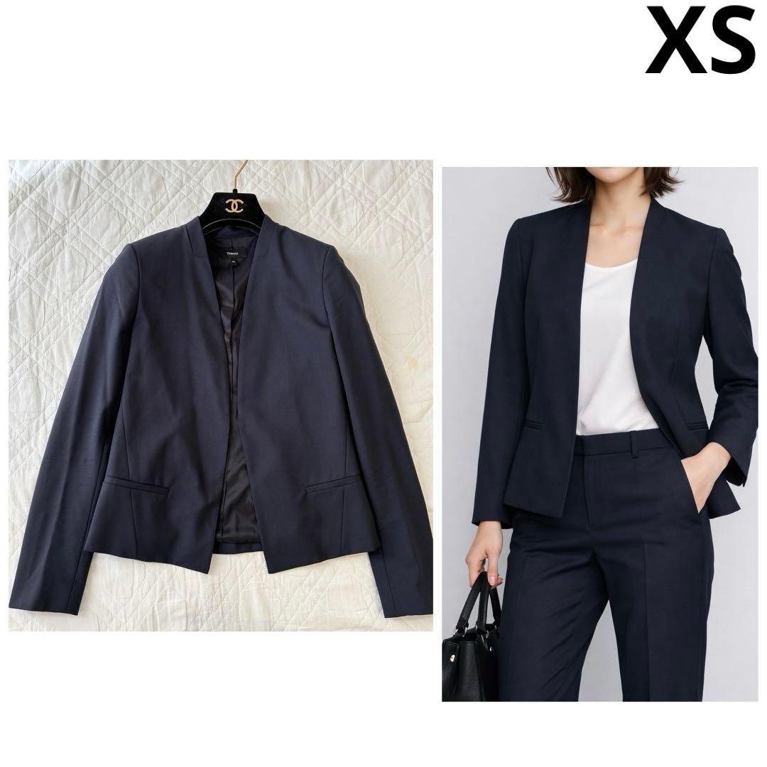 Theory ノーカラージャケット ネイビー フォーマル ビジネス ネイビー