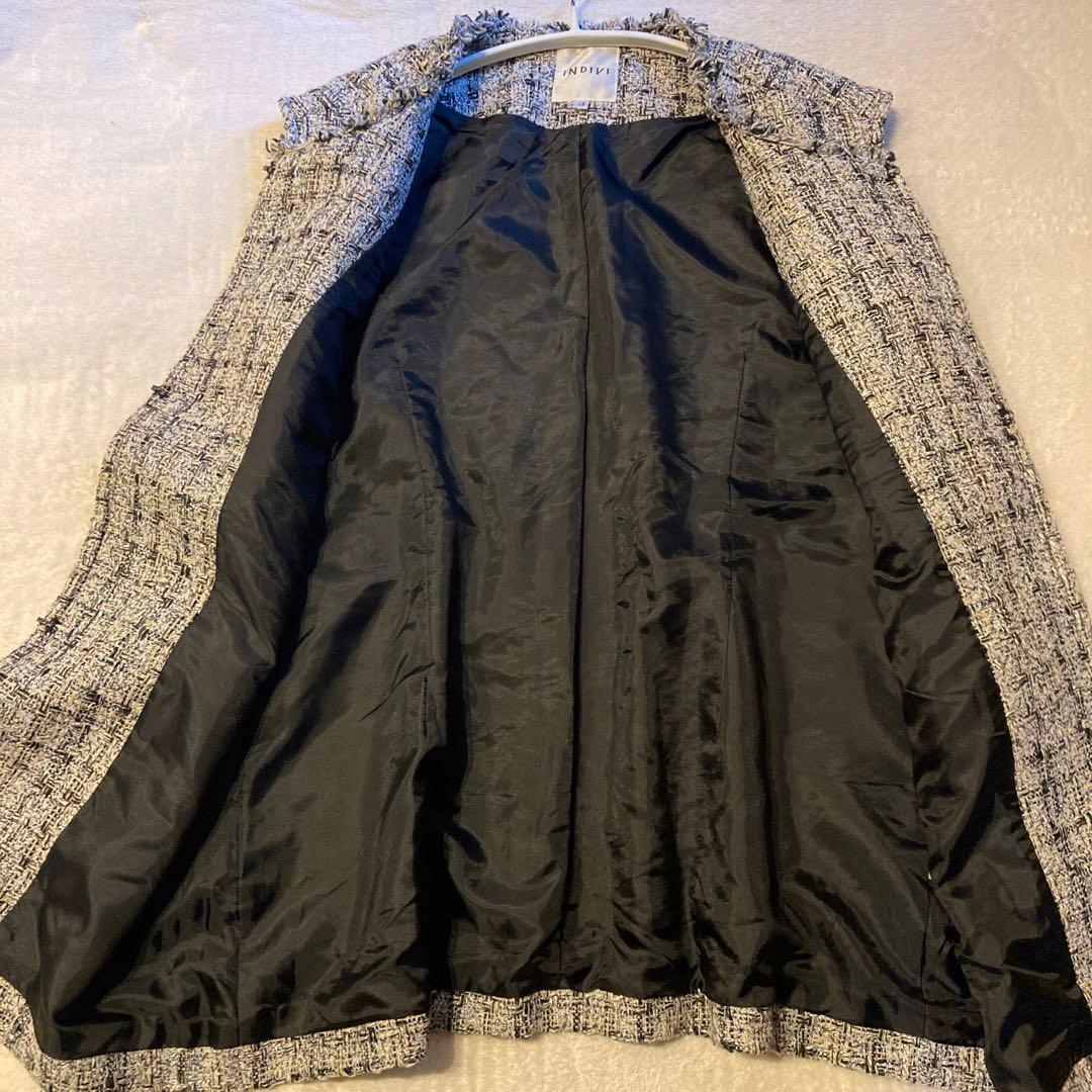 【美品】INDIVI ミックス ツイードジレ 大きいサイズ 13号 金ボタン