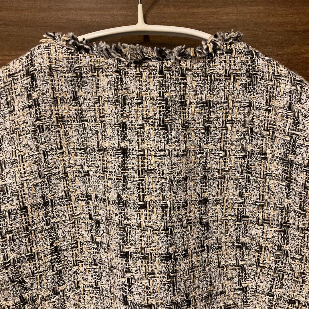 【美品】INDIVI ミックス ツイードジレ 大きいサイズ 13号 金ボタン