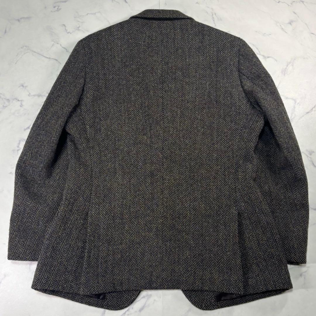 ハリスツイード テーラードジャケット ヘリンボーン 総柄 ウール モスグリーンM