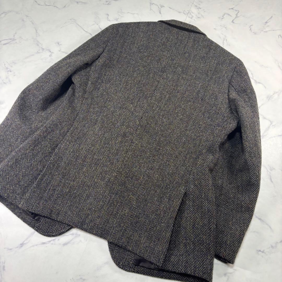 ハリスツイード テーラードジャケット ヘリンボーン 総柄 ウール モスグリーンM