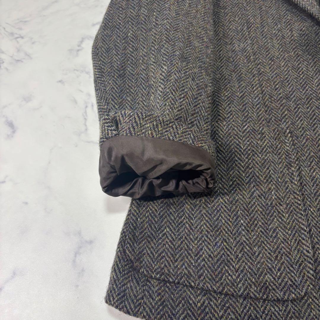 ハリスツイード テーラードジャケット ヘリンボーン 総柄 ウール モスグリーンM