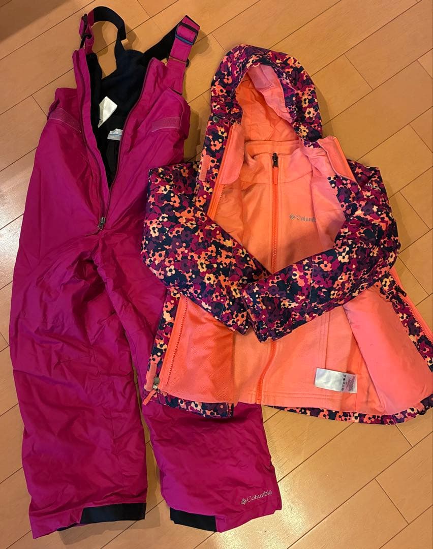 Columbiaスキーウェア 上下セット 130cm ピンク 花柄