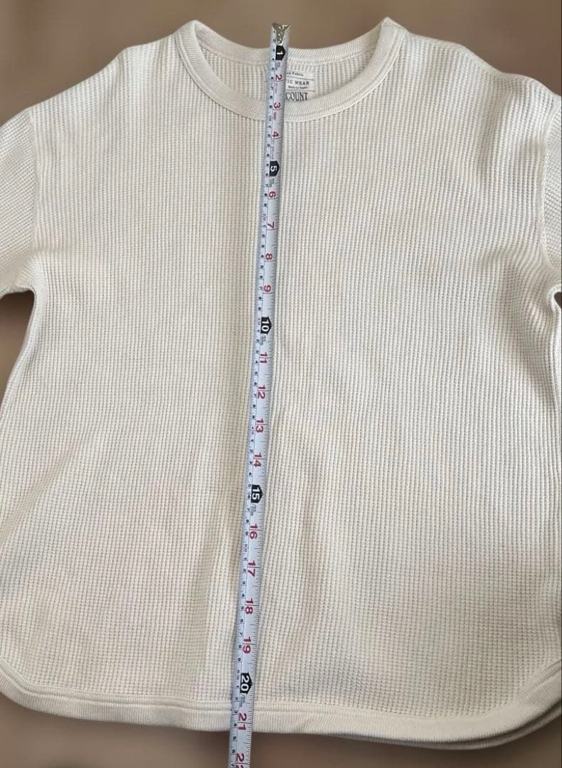 フルカウント　ワッフル　長袖　ホワイト　クリーム