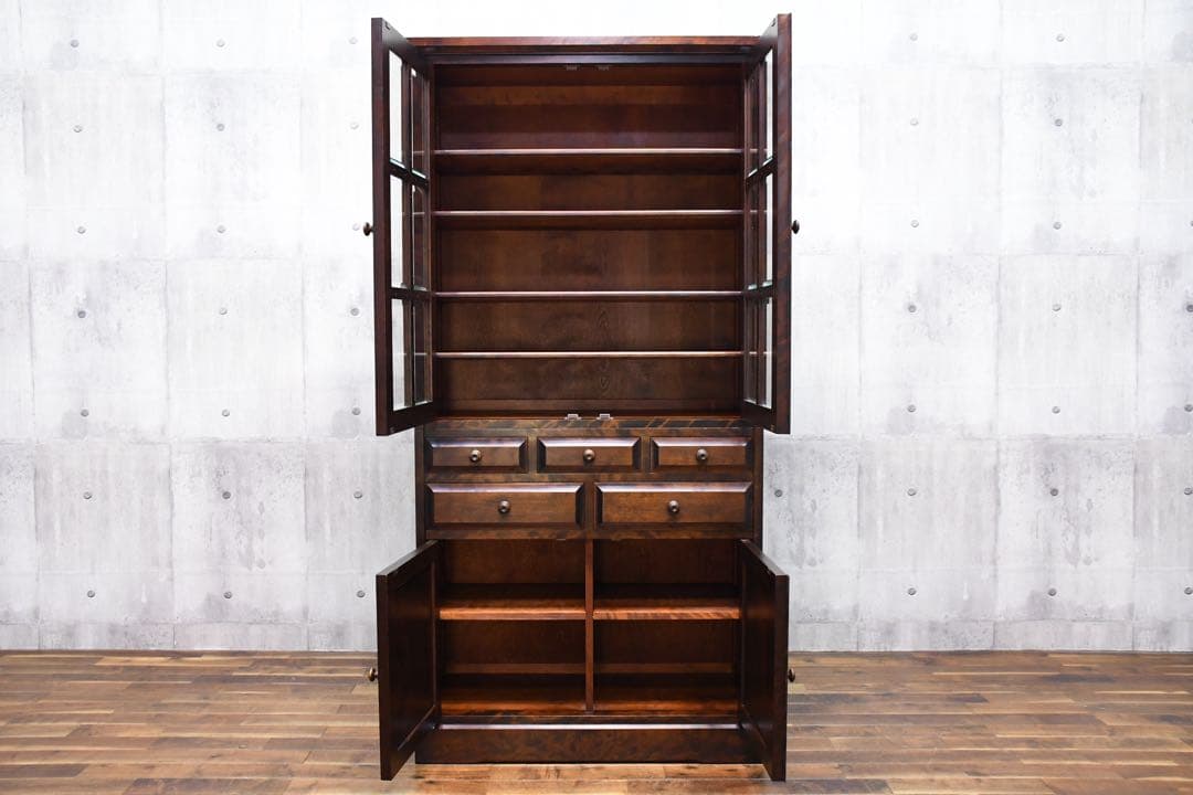 EFK23 北海道民芸家具 食器棚 W90cm カップボード カバ/樺 無垢材