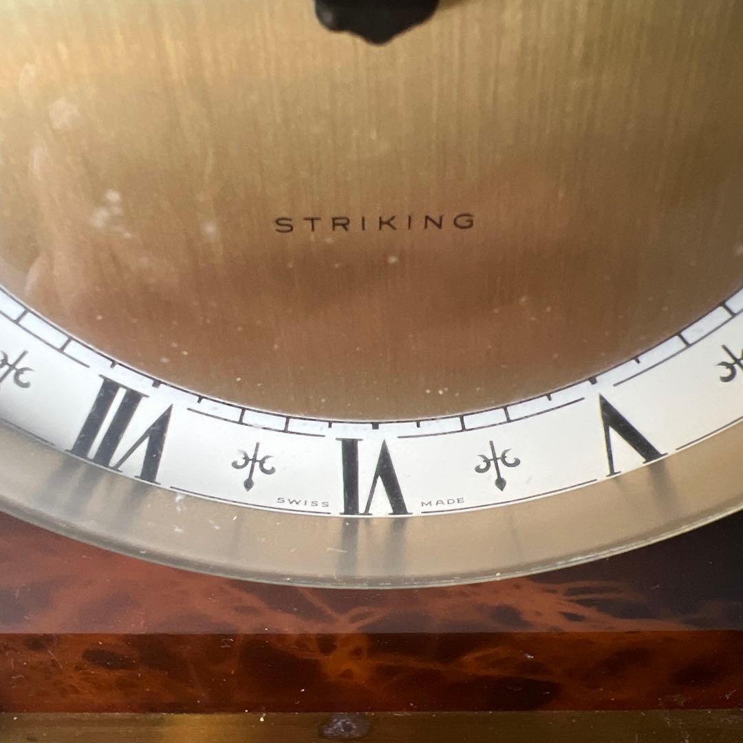 SWISS MADE ゼンマイ式置時計 鐘鳴り可 真鍮調