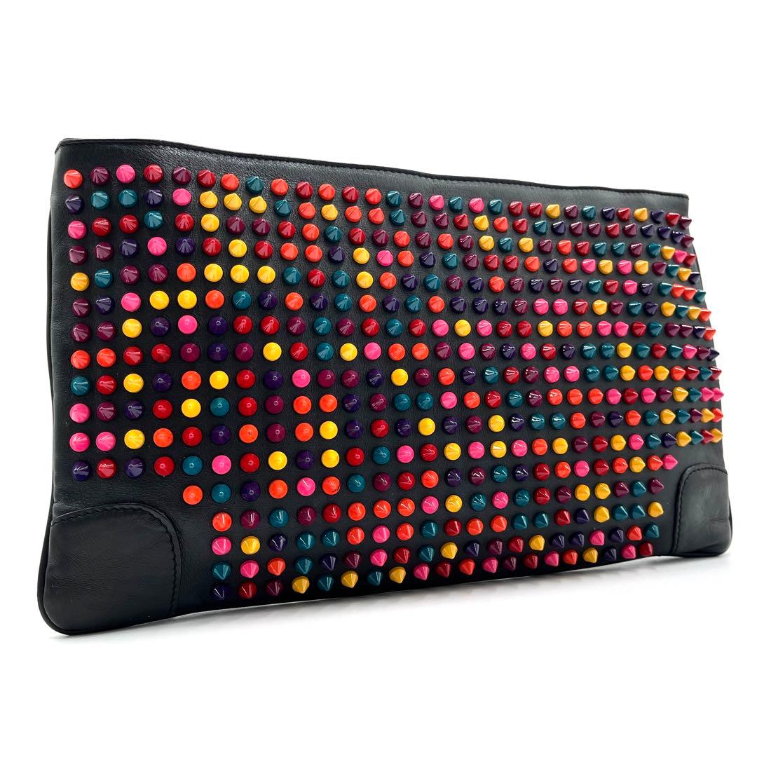 【極美品】クリスチャンルブタン クラッチバッグ マルチカラースタッズ レザー 黒