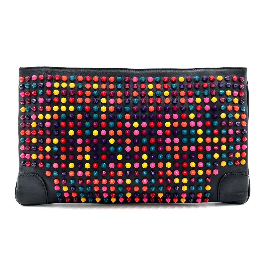 【極美品】クリスチャンルブタン クラッチバッグ マルチカラースタッズ レザー 黒