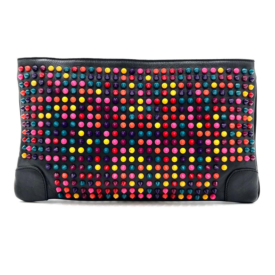 【極美品】クリスチャンルブタン クラッチバッグ マルチカラースタッズ レザー 黒