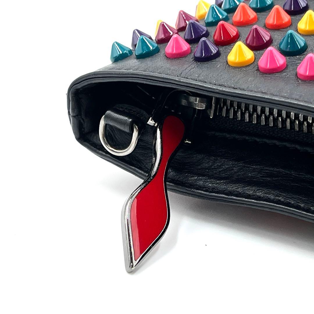 【極美品】クリスチャンルブタン クラッチバッグ マルチカラースタッズ レザー 黒