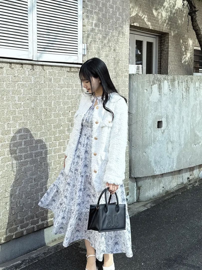 AnMILLE ゴールドボタンファーコート オフホワイト