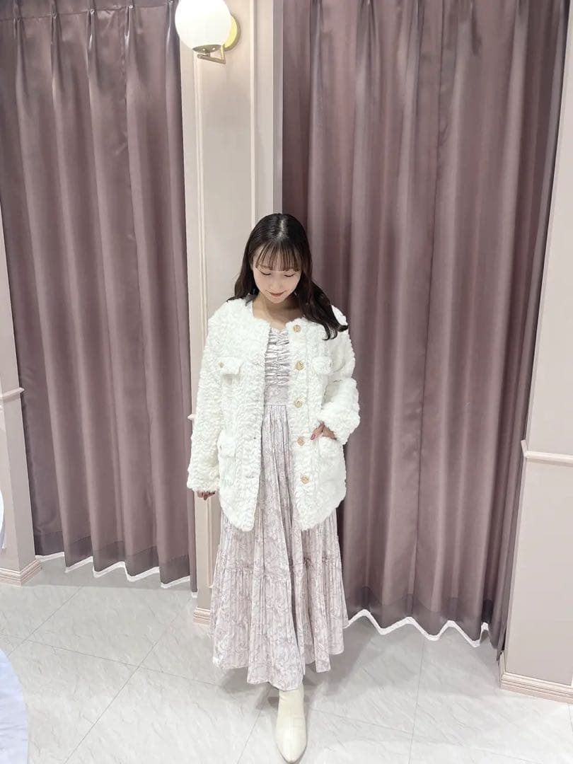 AnMILLE ゴールドボタンファーコート オフホワイト