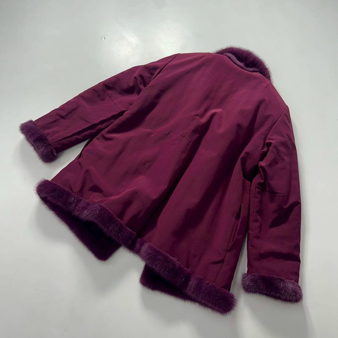 希少カラー◎パープル ミンク ファーコート リバーシブル 毛皮　ショート丈