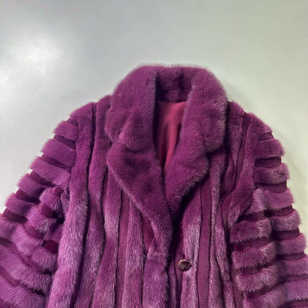 希少カラー◎パープル ミンク ファーコート リバーシブル 毛皮　ショート丈