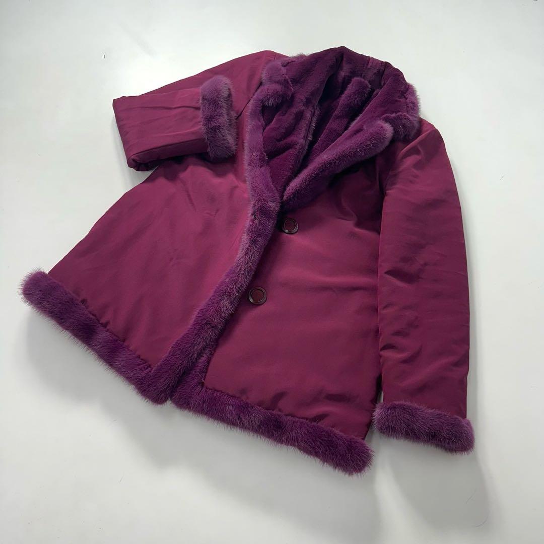 希少カラー◎パープル ミンク ファーコート リバーシブル 毛皮　ショート丈