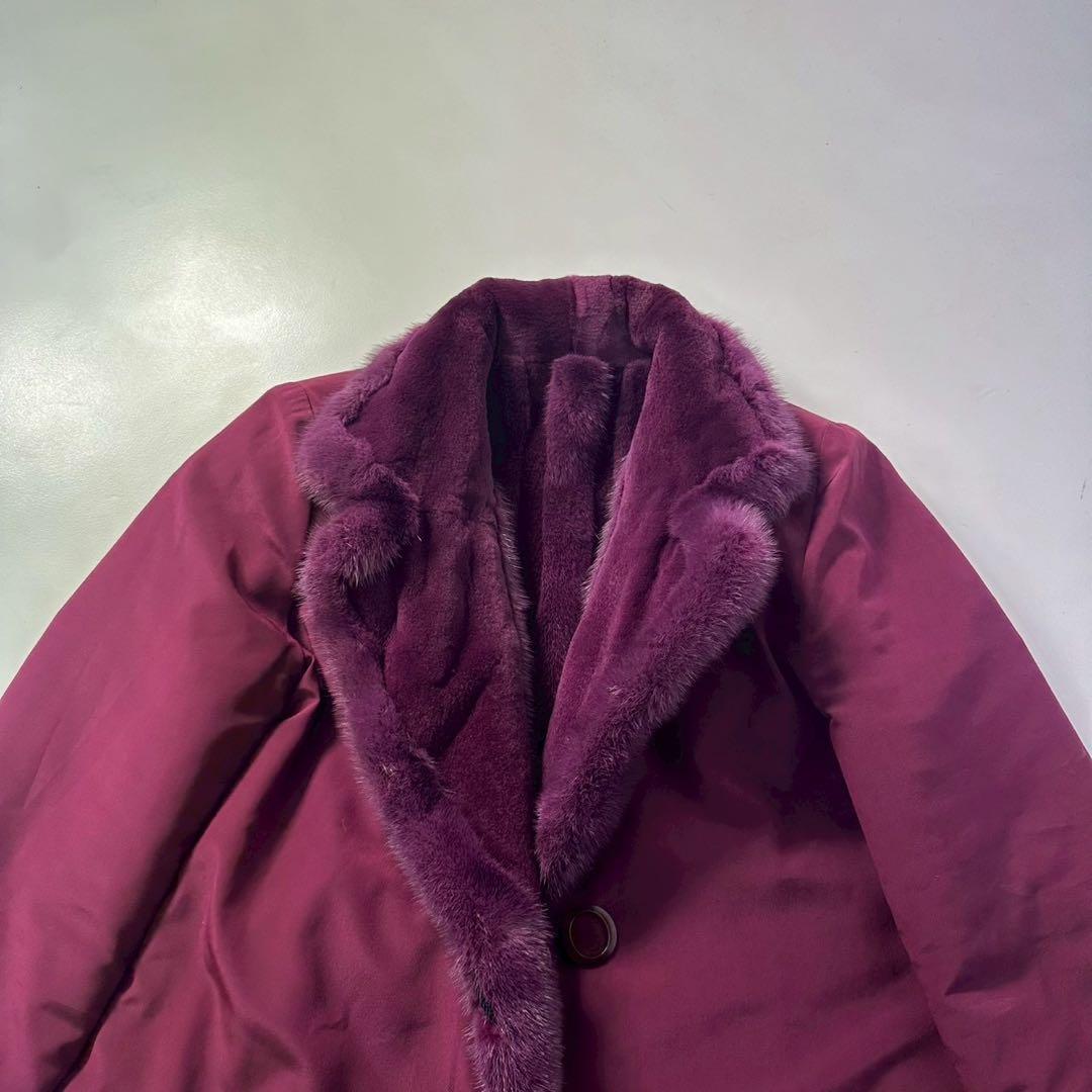 希少カラー◎パープル ミンク ファーコート リバーシブル 毛皮　ショート丈