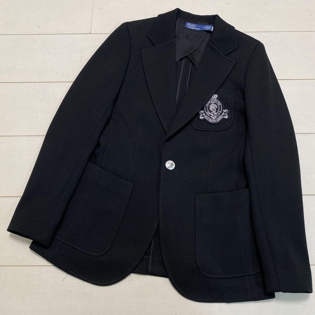 美品　ポロラルフローレン　レディース　ロゴクレストニットブレザー　ＸＳ　黒銀